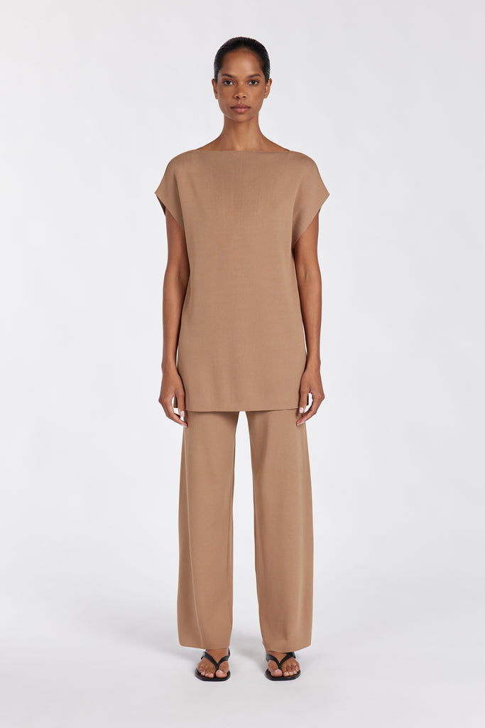 MABLE TAN LONGLINE KNIT TOP Dissh