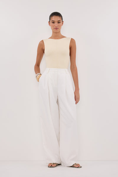 Aude wearing OWEN CREAM BOAT NECK TOP