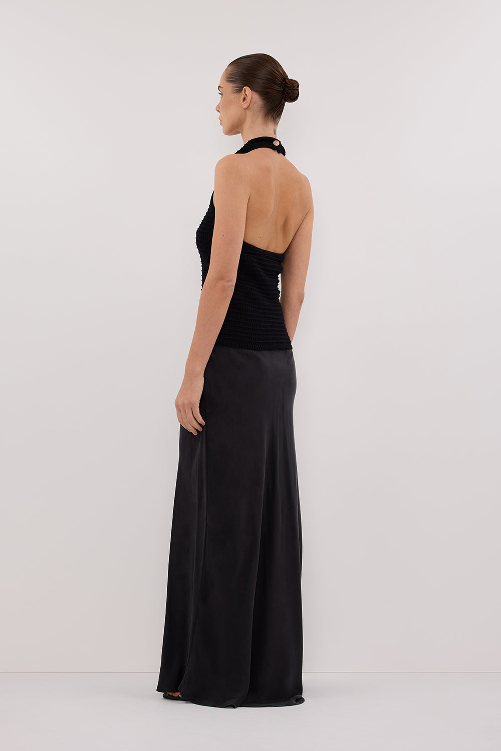 GINA BLACK HALTER CROCHET TOP