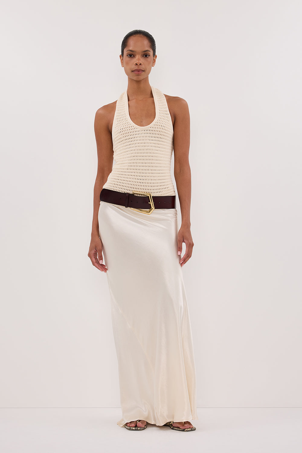GINA CREAM HALTER CROCHET TOP