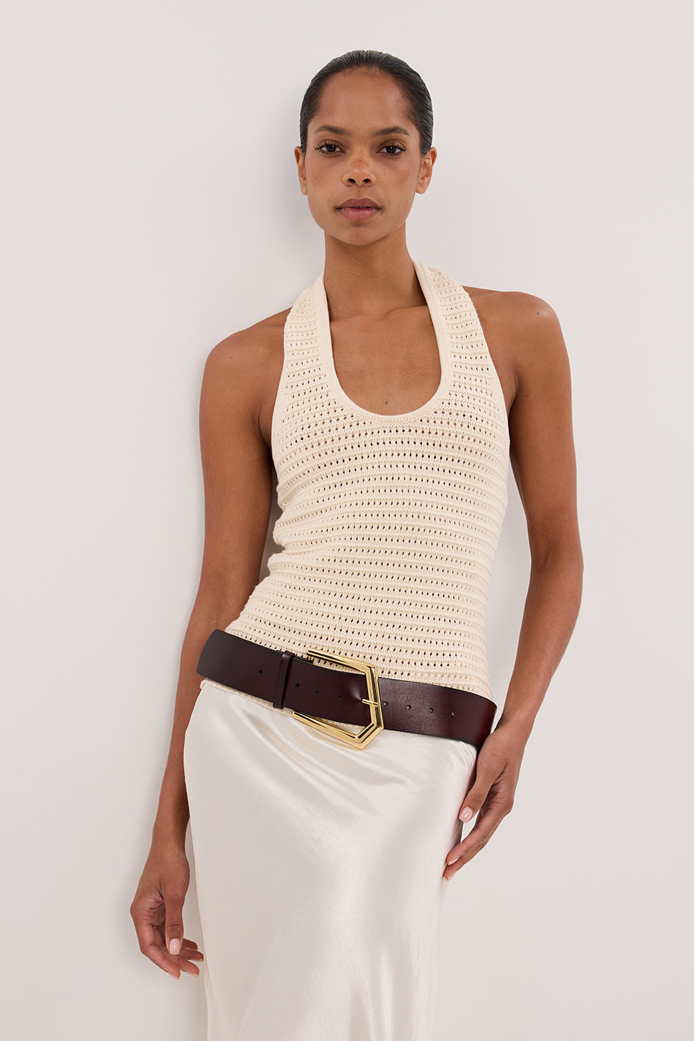 GINA CREAM HALTER CROCHET TOP