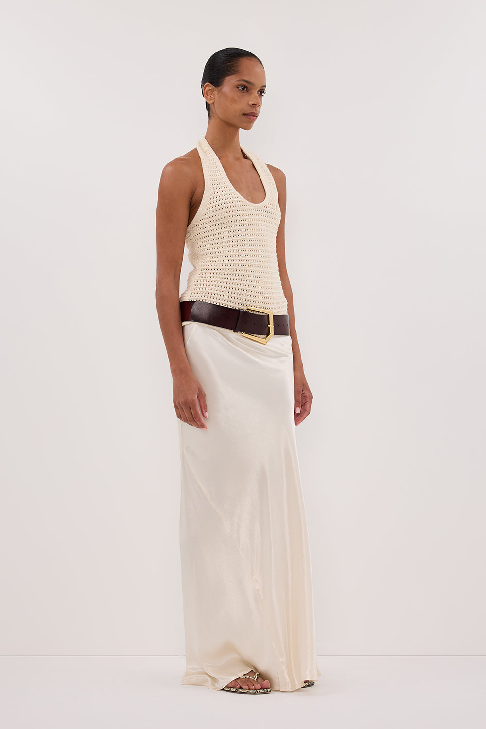 GINA CREAM HALTER CROCHET TOP