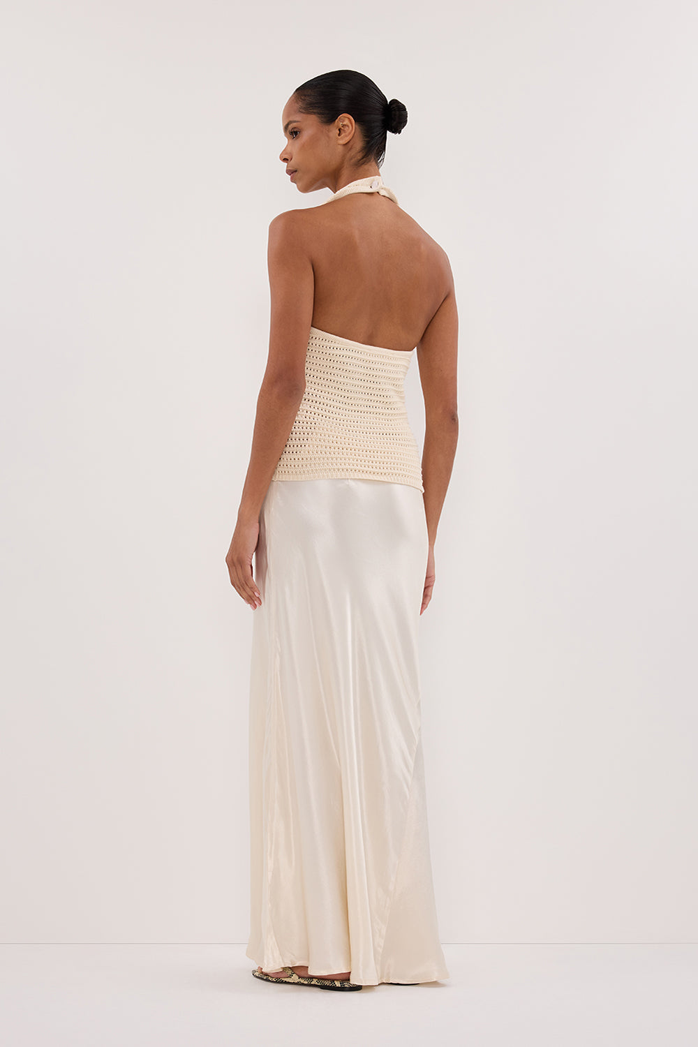 GINA CREAM HALTER CROCHET TOP