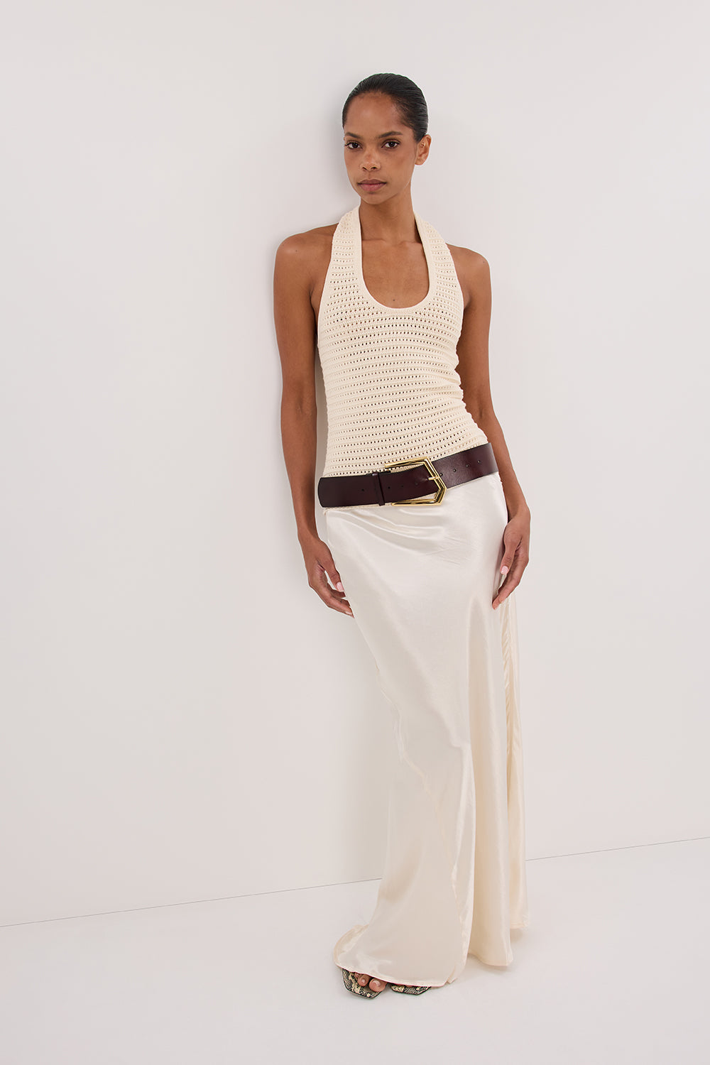 GINA CREAM HALTER CROCHET TOP