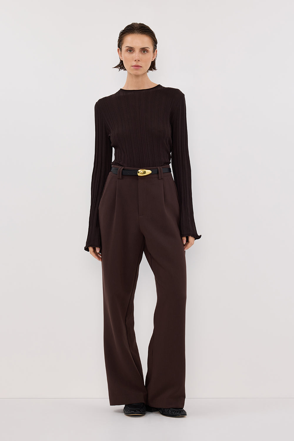 SYLVIA BITTER CHOC CREW KNIT TOP