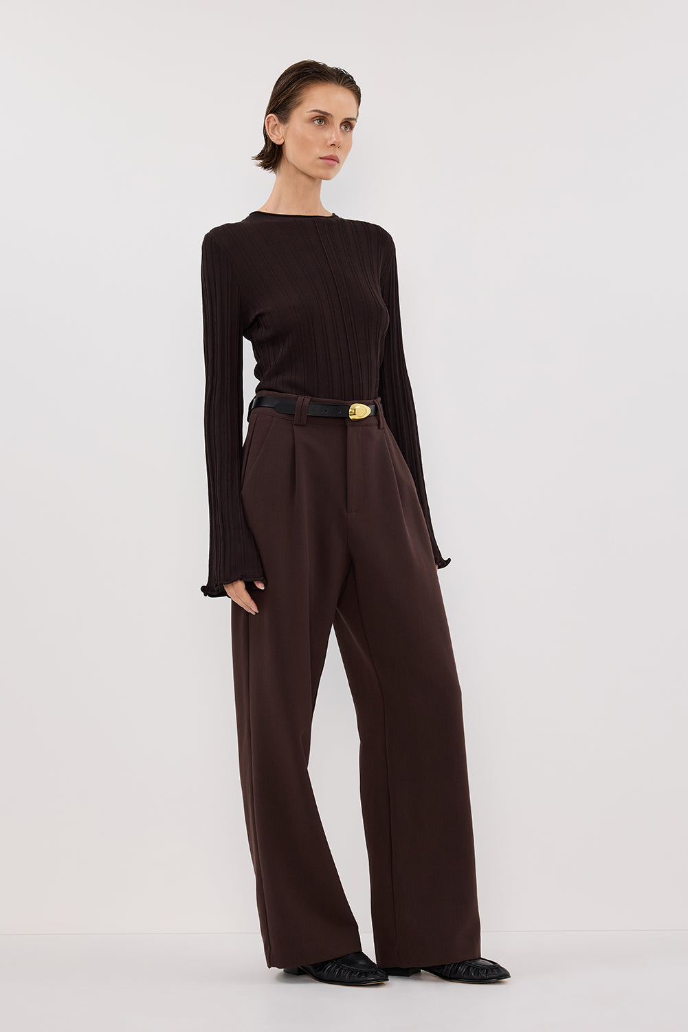 SYLVIA BITTER CHOC CREW KNIT TOP