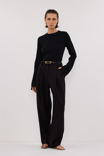 Stas wearing SYLVIA BLACK CREW KNIT TOP
