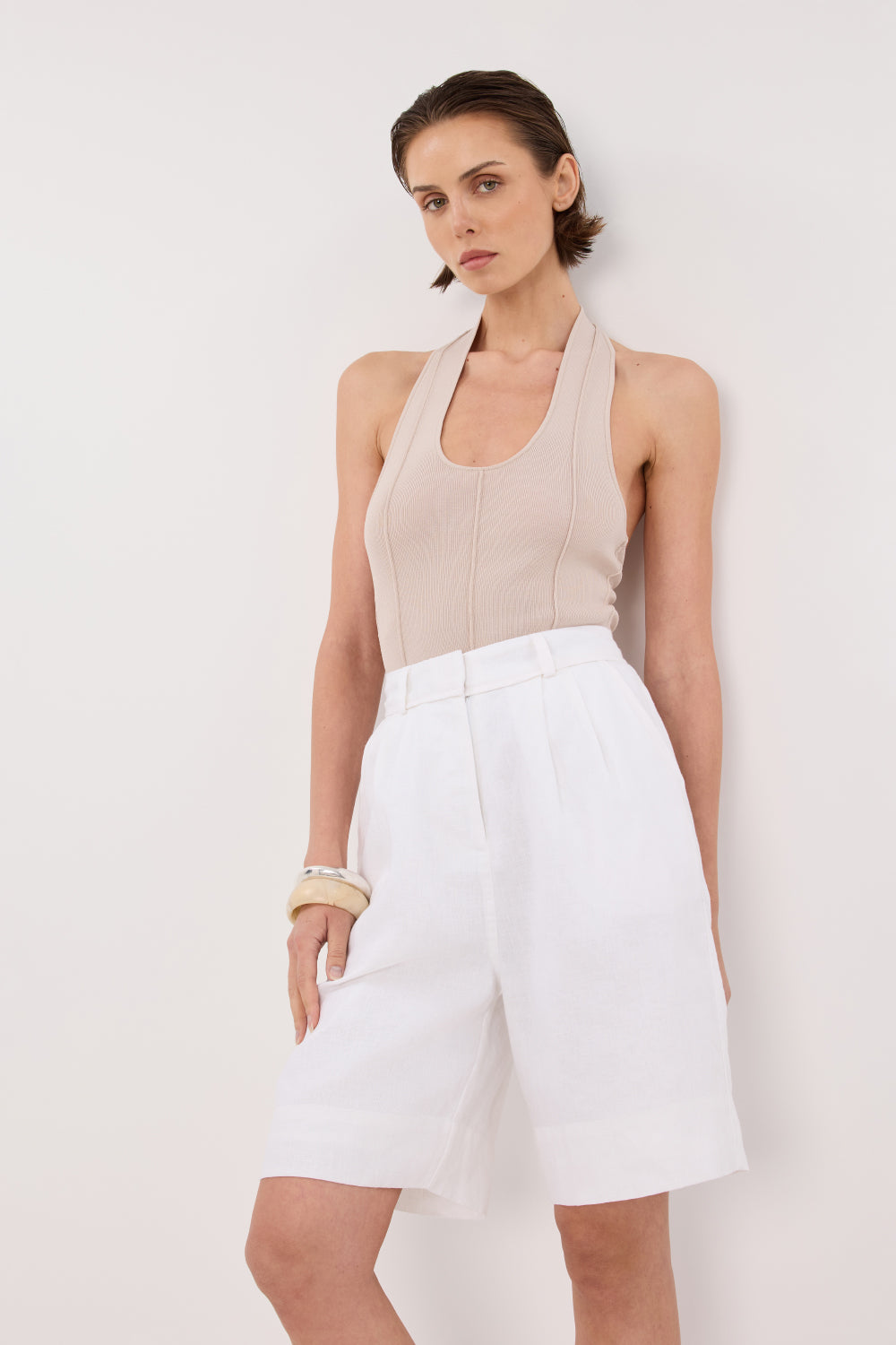 LISS STONE HALTER KNIT TOP