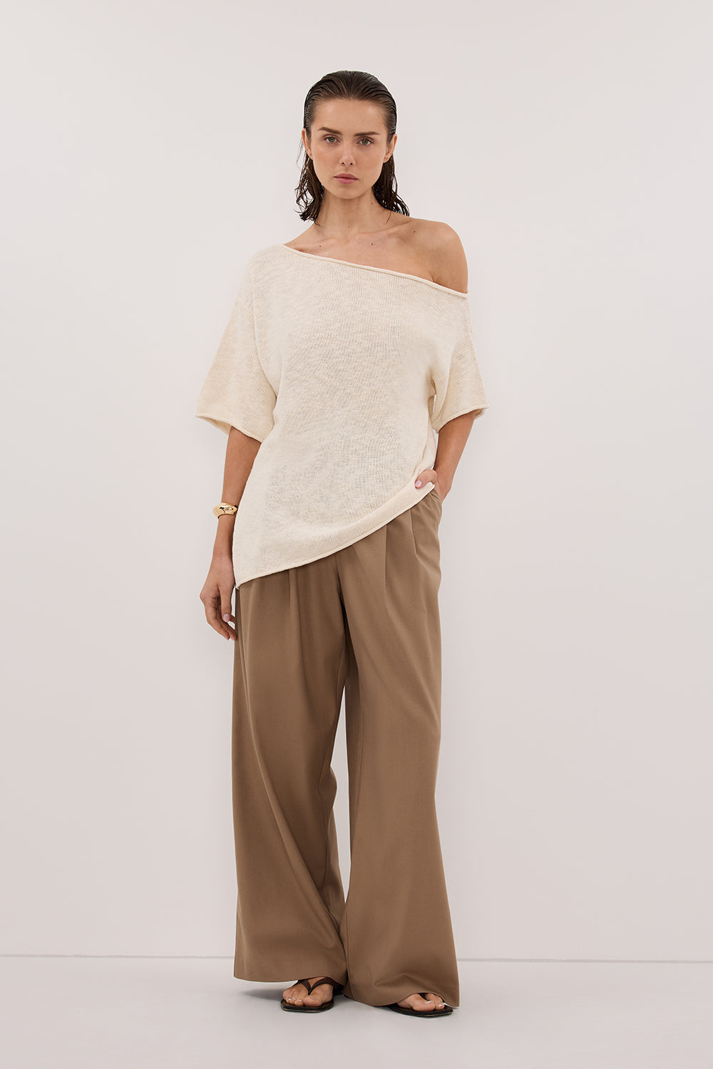 RICK CREAM ASYM KNIT TOP