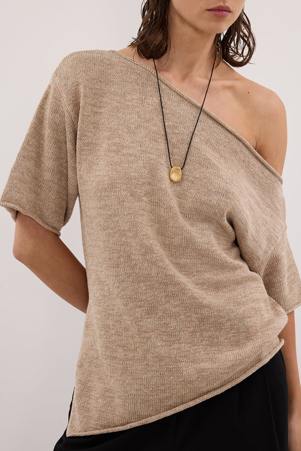 RICK NATURAL ASYM KNIT TOP