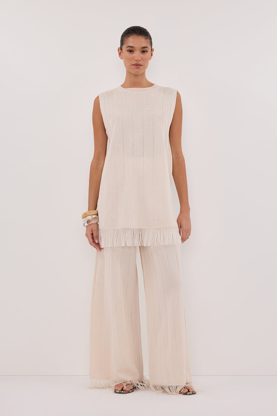 ARIA CREAM FRINGED TUNIC TOP