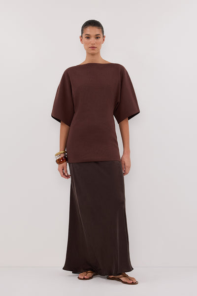 Aude wearing LIA WALNUT SLEEVED KNIT TOP