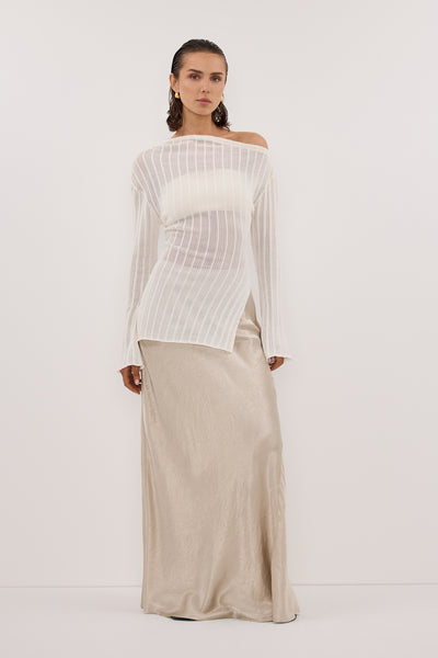Stas wearing BOWIE IVORY LONG SLEEVE KNIT TOP