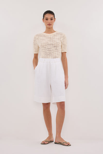 Aude wearing CIA NATURAL CAP SLEEVE KNIT TEE