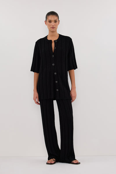 Aude wearing JAZZ BLACK BUTTON KNIT SHIRT