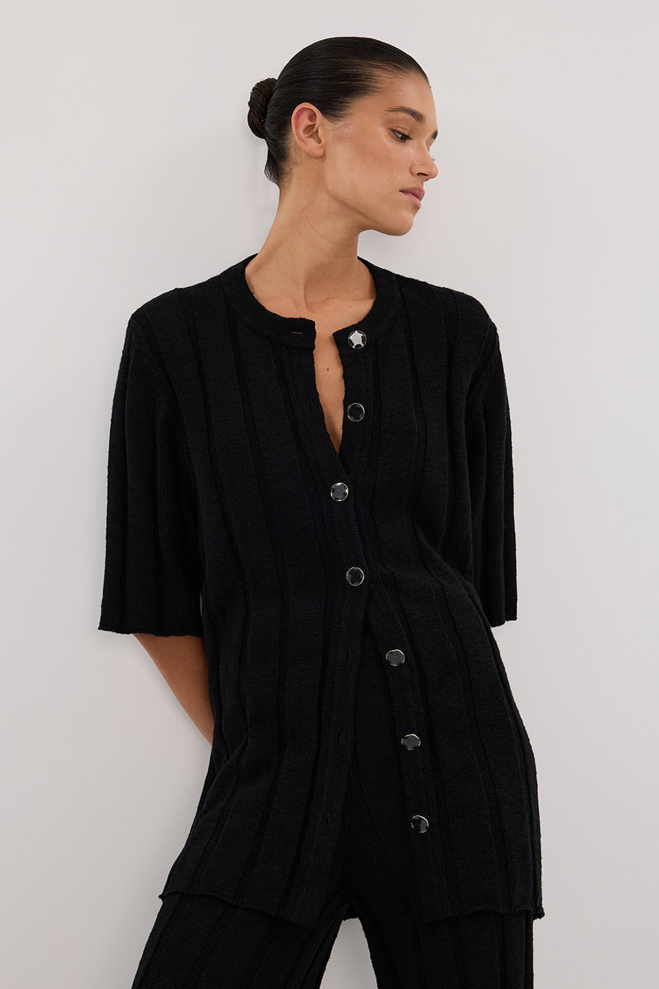 JAZZ BLACK BUTTON KNIT SHIRT