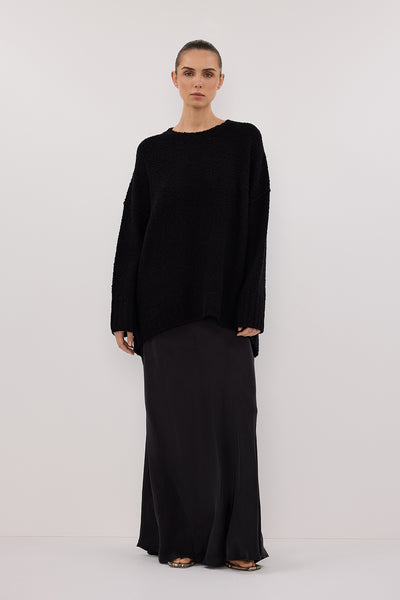 Stas wearing CICI BLACK LONGLINE JUMPER