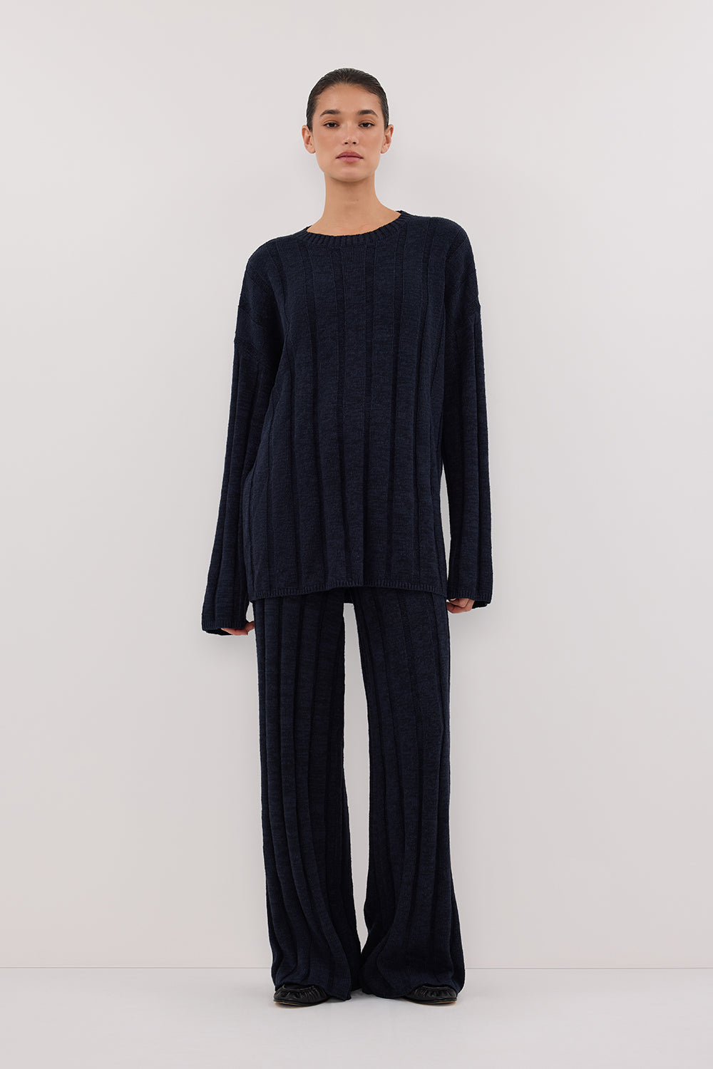 JAZZ INDIGO CREW NECK KNIT TOP