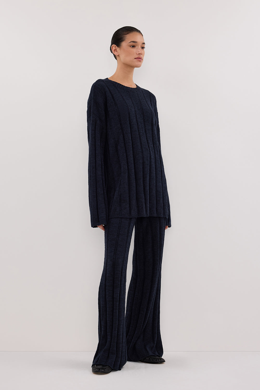 JAZZ INDIGO CREW NECK KNIT TOP
