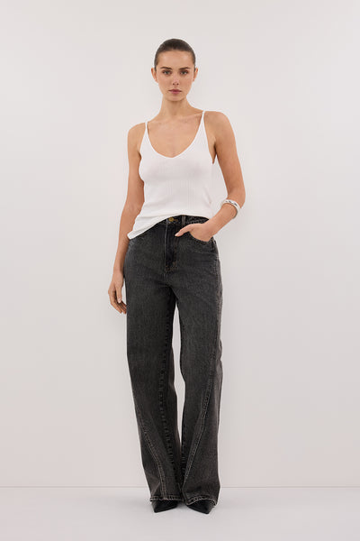 Stas wearing JOY OFF WHITE TWIST KNIT TANK