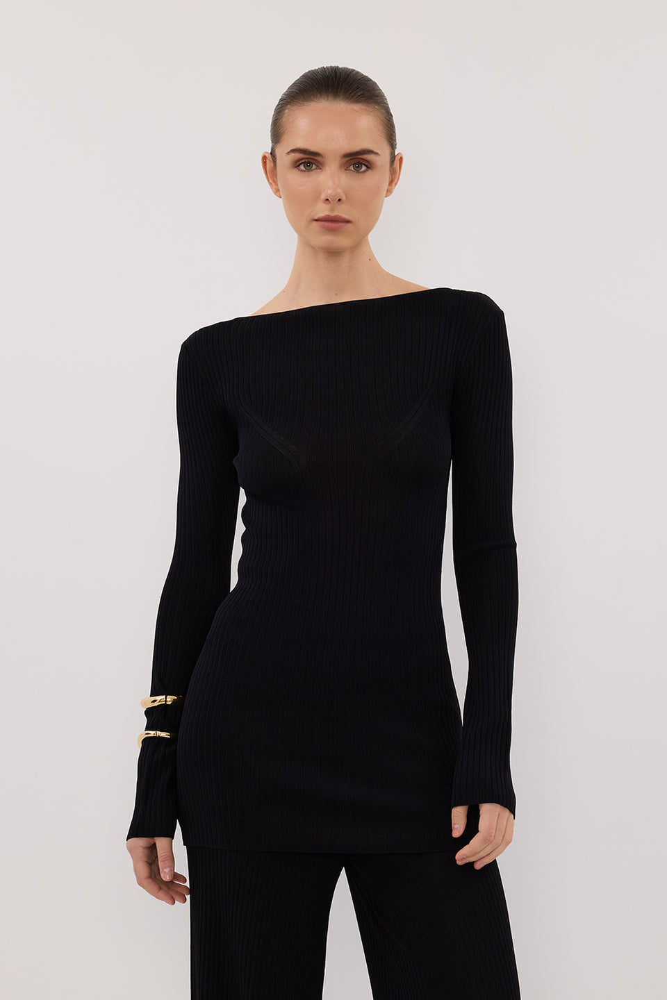 JOY BLACK LONGLINE KNIT TOP