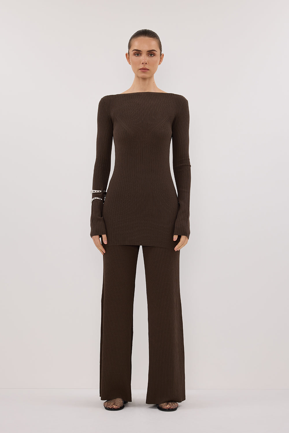 JOY DARK OLIVE LONGLINE KNIT TOP
