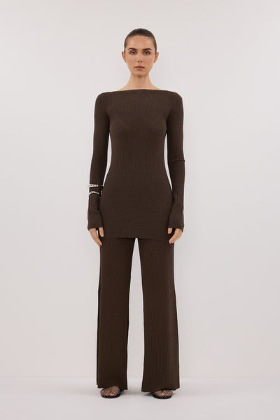 Stas wearing JOY DARK OLIVE LONGLINE KNIT TOP