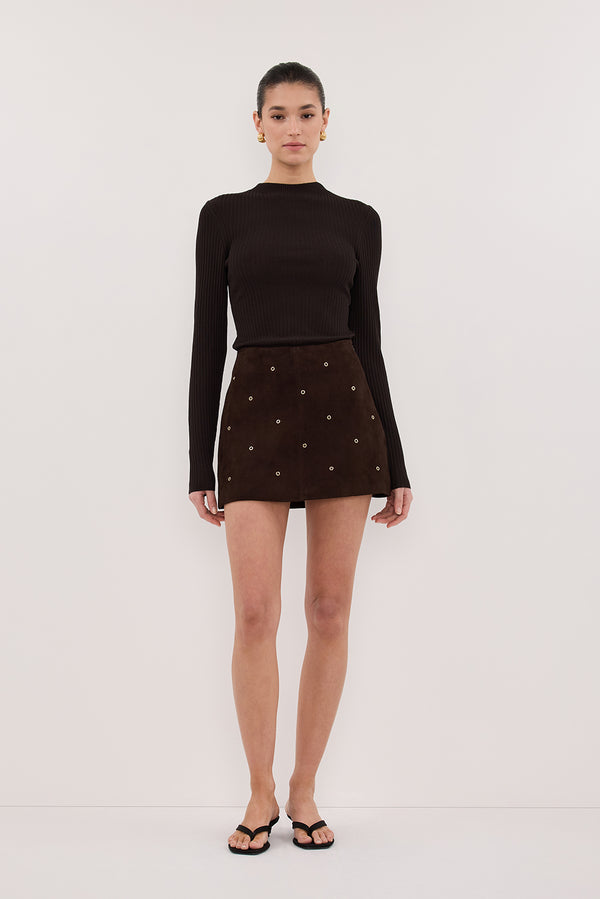 FIORA BITTER CHOC LONG SLEEVE KNIT TOP