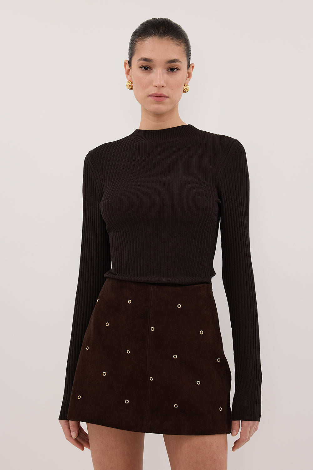 FIORA BITTER CHOC LONG SLEEVE KNIT TOP – DISSH