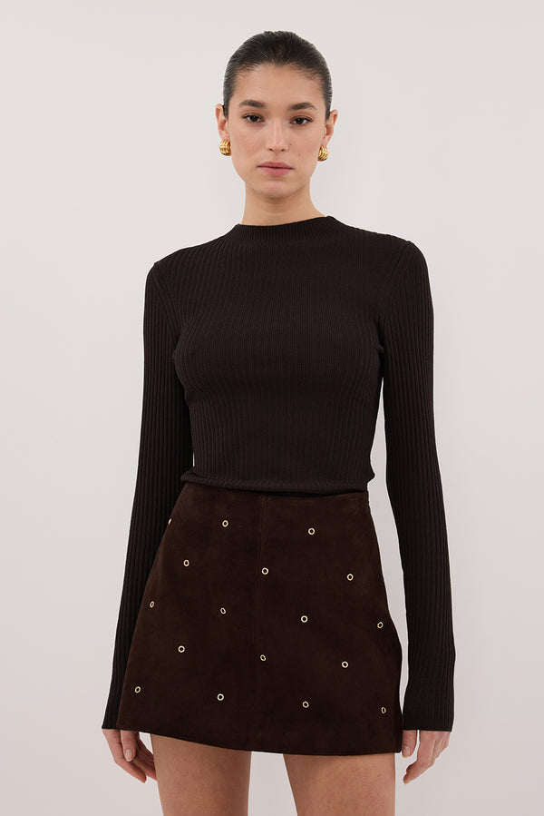 FIORA BITTER CHOC LONG SLEEVE KNIT TOP