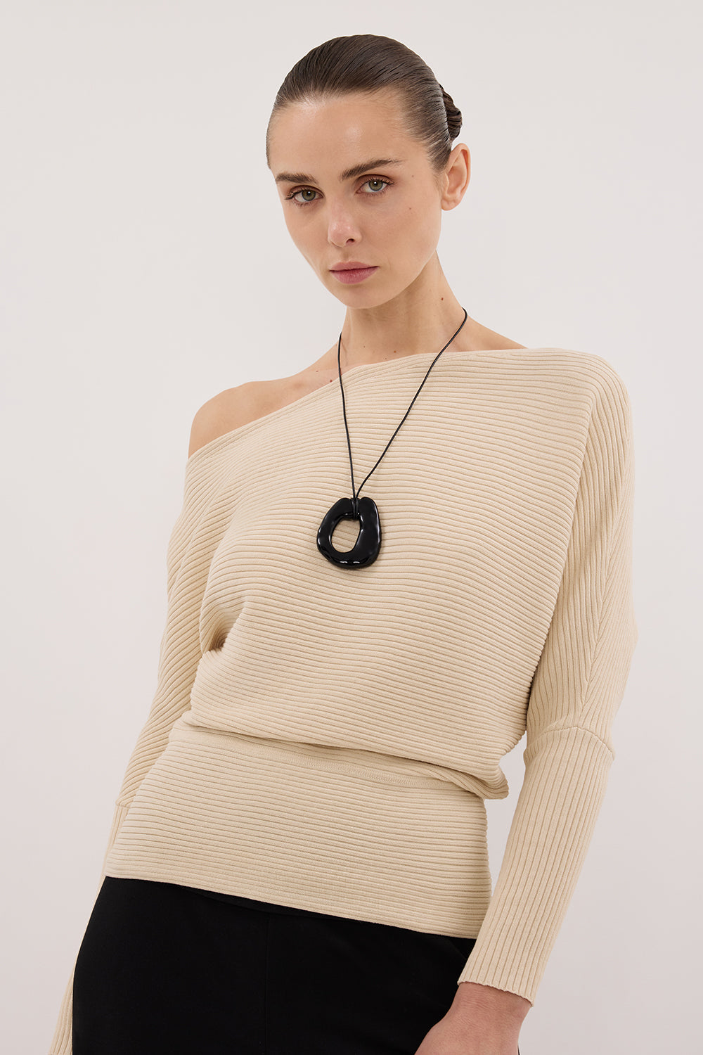 SAGE NATURAL LONG SLEEVE BOAT NECK KNIT TOP