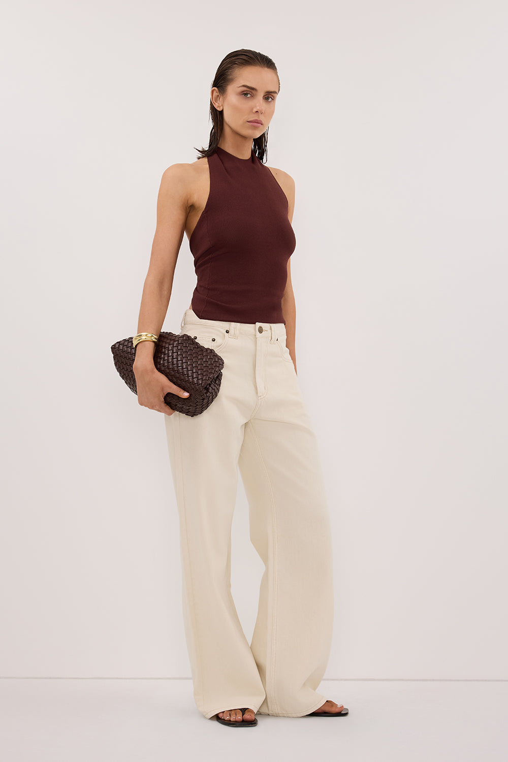 SOL CINNAMON SCARF HALTER KNIT TOP