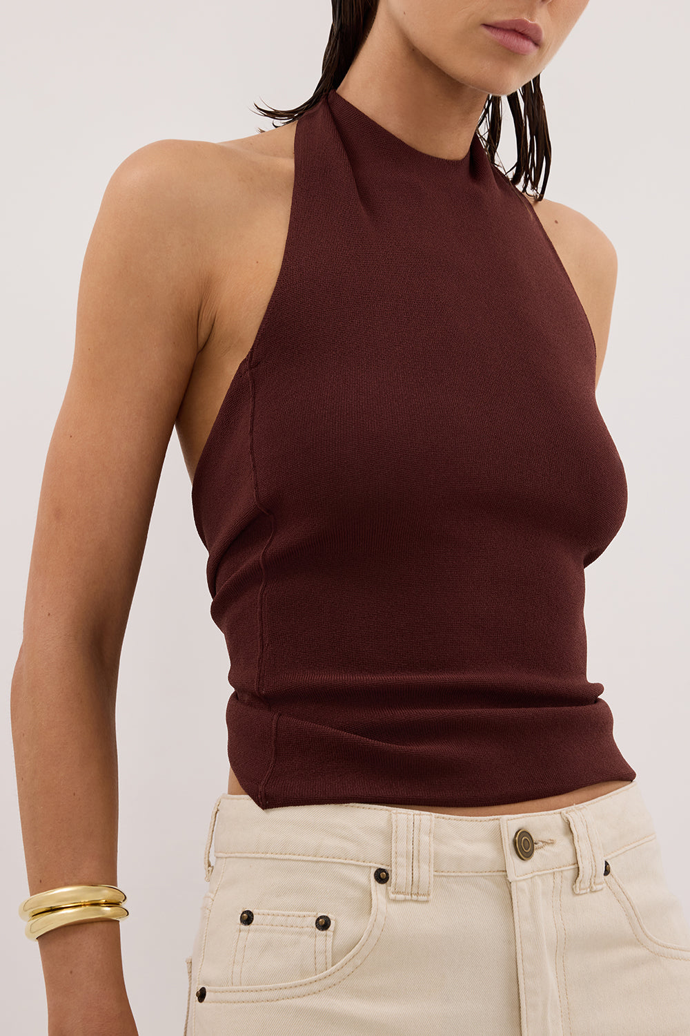 SOL CINNAMON SCARF HALTER KNIT TOP