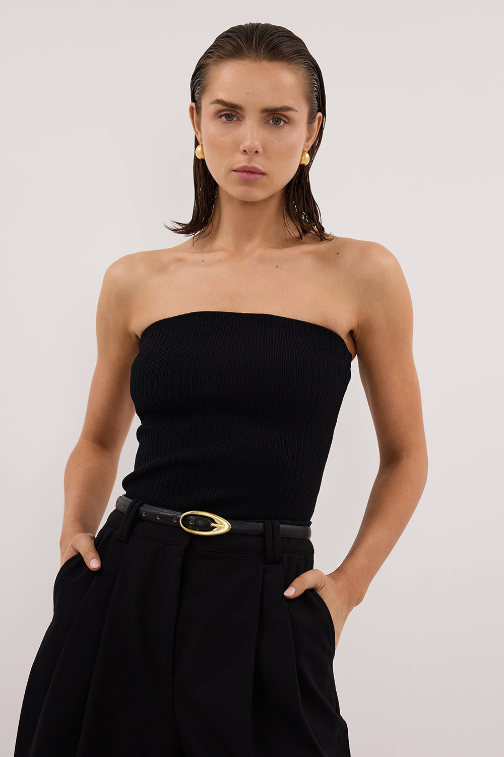 LIMA BLACK STRAPLESS BANDEAU KNIT TOP