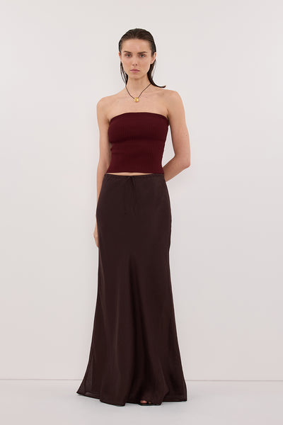 Stas wearing LIMA SAHARA STRAPLESS BANDEAU KNIT TOP
