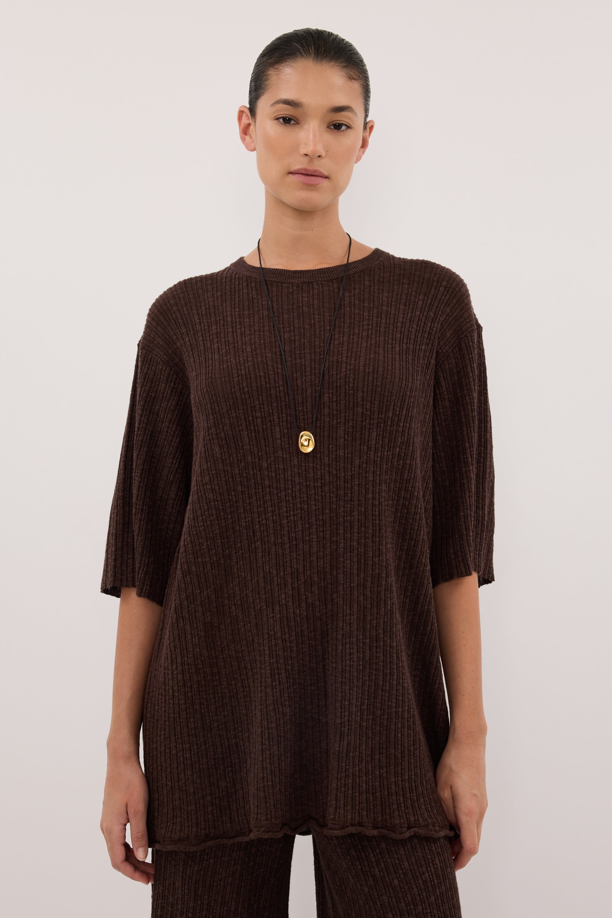 MAX CHOC LONGLINE KNIT TEE