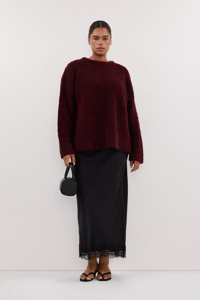 Amanda wearing BILLIE WINE TEXTURED KNIT JUMPER