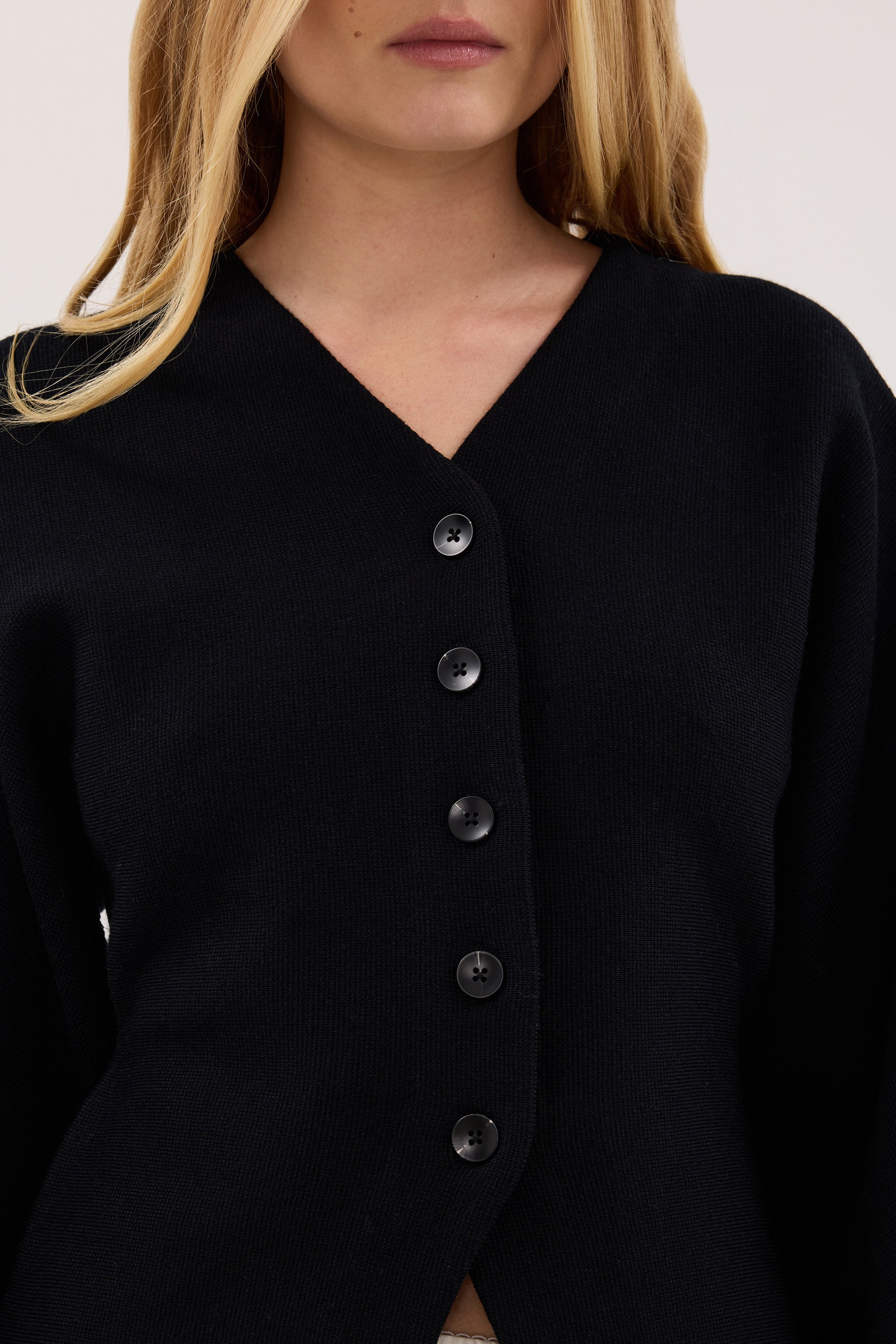 ETHEL BLACK V NECK CARDIGAN – DISSH