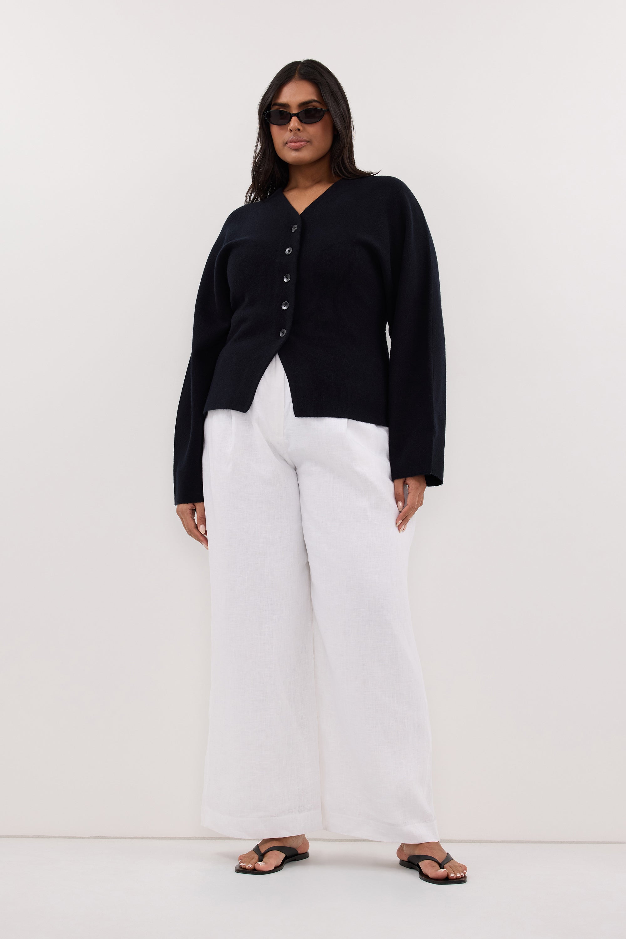 ETHEL BLACK V NECK CARDIGAN – DISSH