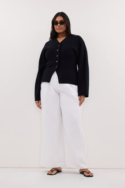 Shanaya wearing ETHEL BLACK V NECK CARDIGAN