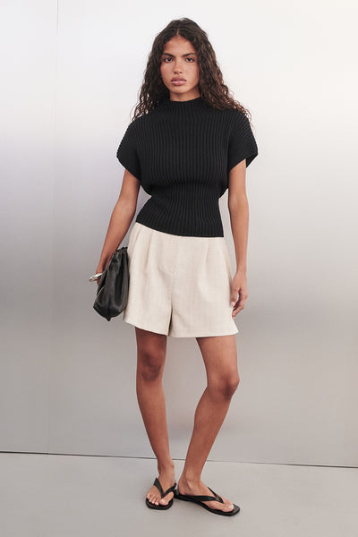 Keilani wearing DELLA BLACK KNIT TOP
