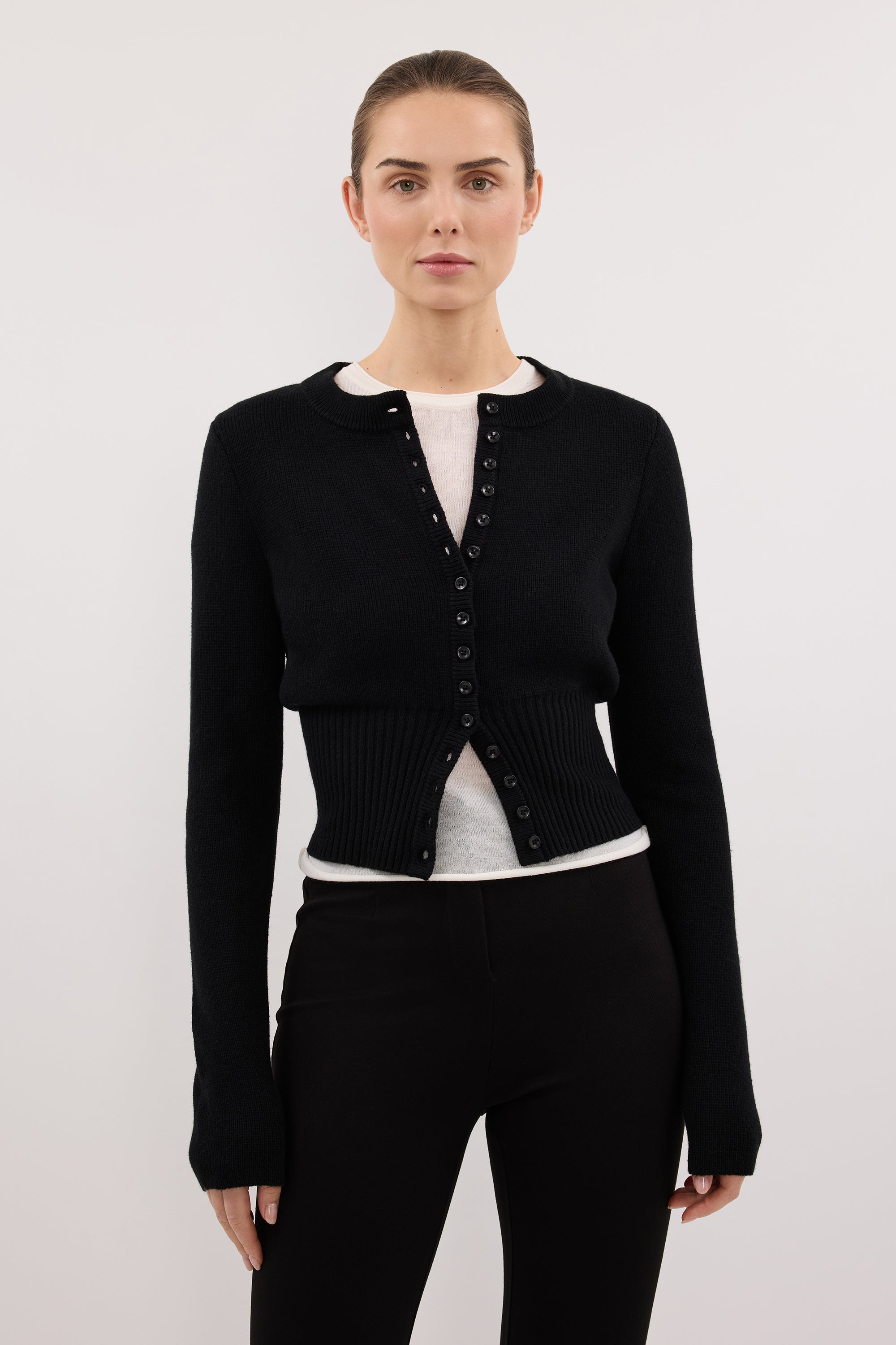 IRIS BLACK CREW KNIT CARDIGAN – DISSH