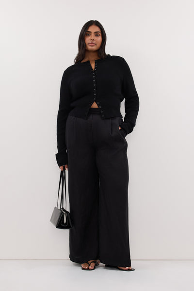 Shanaya wearing IRIS BLACK CREW KNIT CARDIGAN