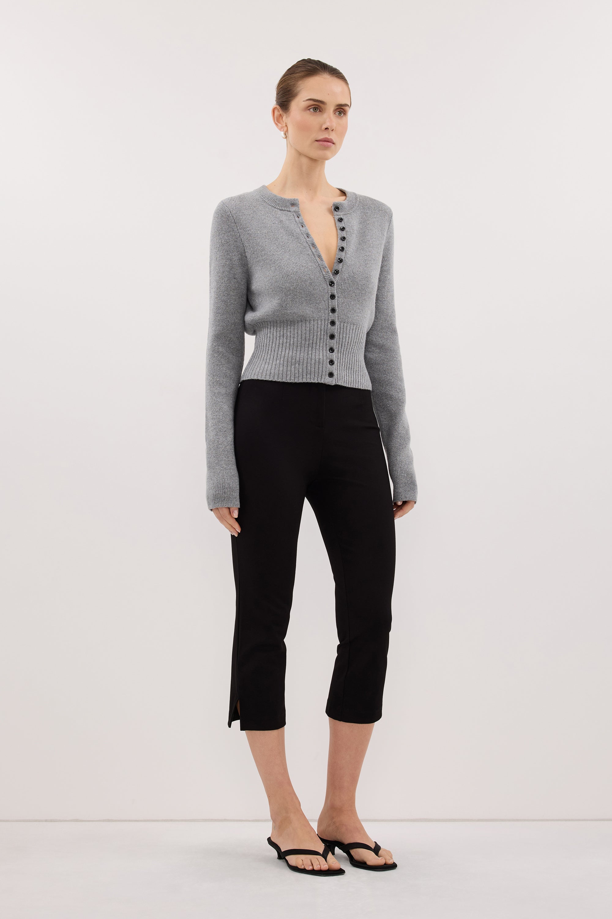 IRIS GREY MARLE CREW KNIT CARDIGAN