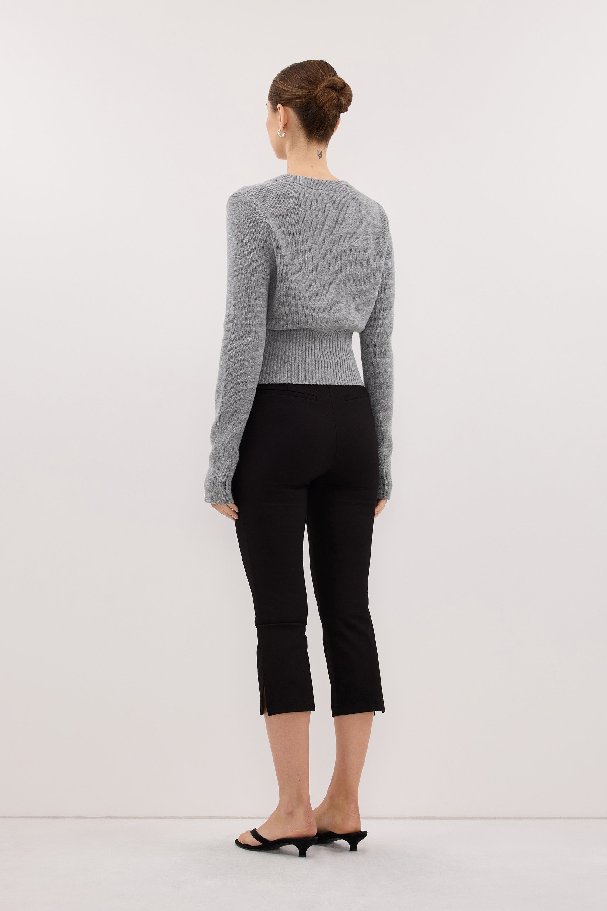 IRIS GREY MARLE CREW KNIT CARDIGAN