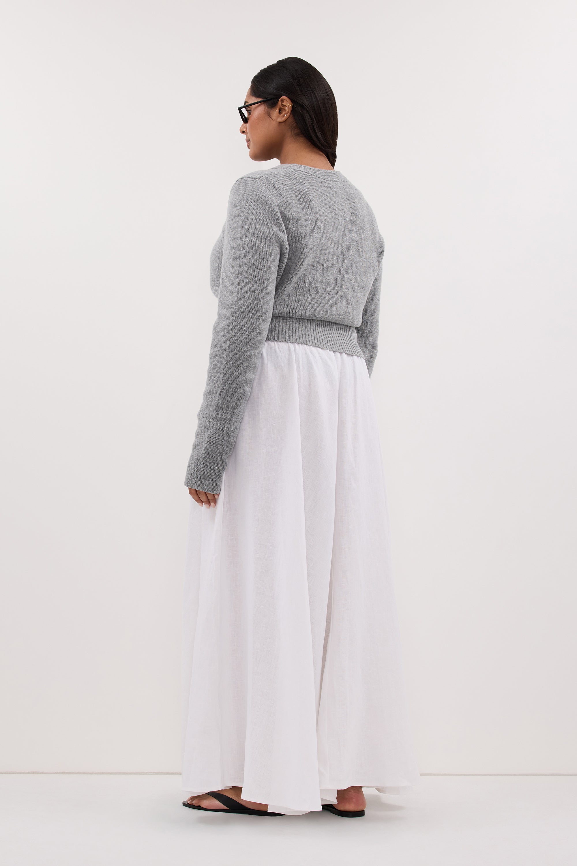 IRIS GREY MARLE CREW KNIT CARDIGAN