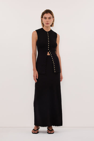 Joanna wearing ZOE BLACK SCALLOPED KNIT VEST