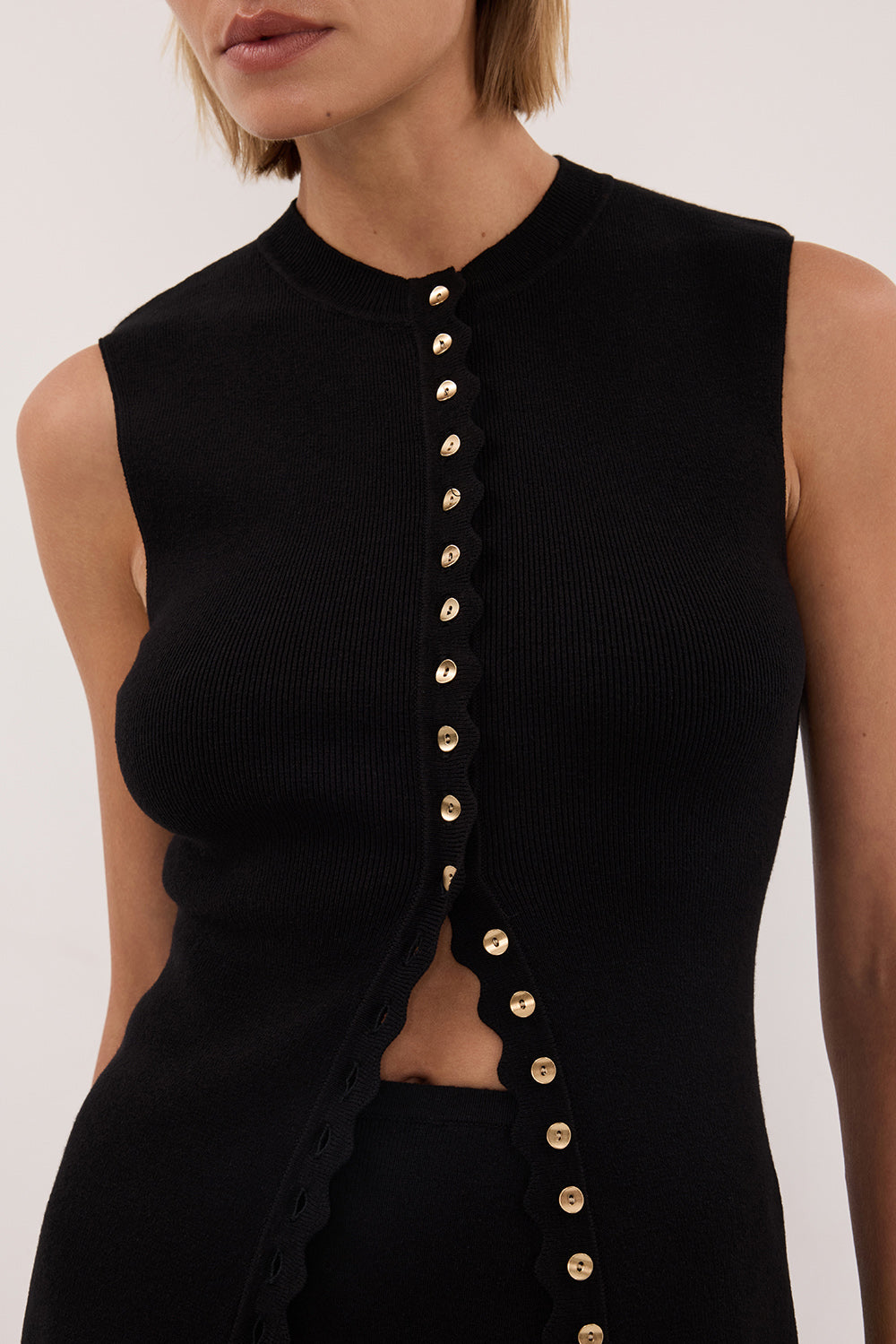ZOE BLACK SCALLOPED KNIT VEST