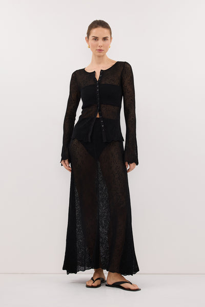 Stas wearing DELIA BLACK LACE BUTTON FRONT TOP