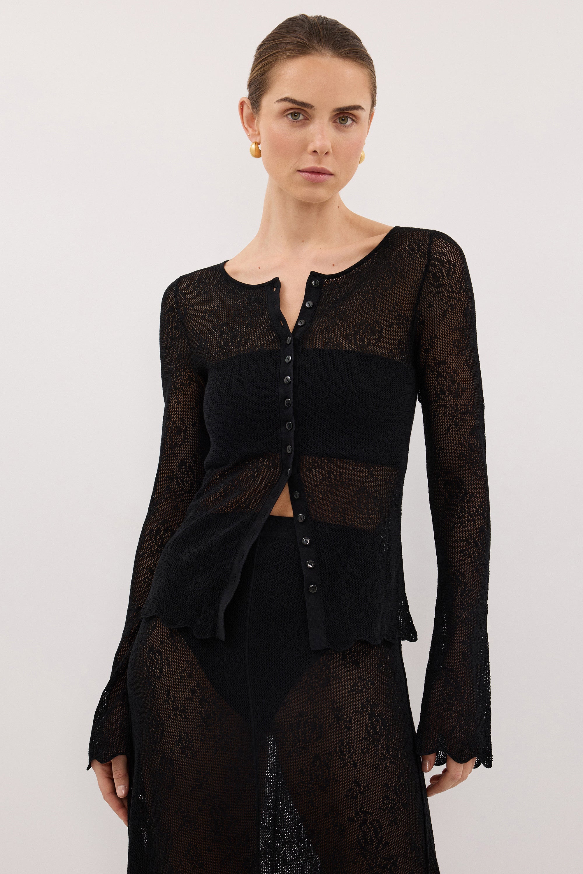 DELIA BLACK LACE BUTTON FRONT TOP